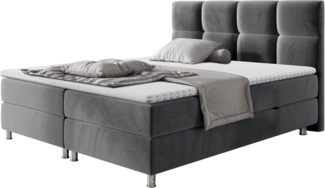 Mirjan24 'Evan' Boxspringbett mit Bettkästen, Bonellfederkernmatratzen & Topper, Kopfteil gesteppt und gepolstert, Grau, 180x200 cm