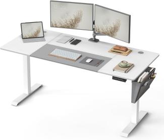 Songmics elektrisch höhenverstellbarer Schreibtisch mit Stofftasche, 4 Höhen gespeichert, Stahl weiß-Taubengrau, 160x70 x (72-120) cm