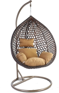 Luxus Hängesessel Style XXL Korb Dunkelbraun Gestell Braun mit Relaxkissen Braun