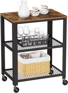 Songmics 'Vasagle' Servierwagen aus Holz und Metall, auf 4 Rollen, 3 Ebenen, Vintage schwarz, 60 x 76,5 x 40 cm
