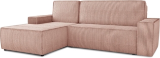 Ecksofa Totti L mit Schlaffunktion und Bettkasten - Cord Stoff - L-Form Couch, Polstersofa, Schlafsofa, Sofagarnitur (Rosa (Poso 052) Seite: Links)
