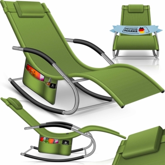 KESSER® Sonnenliege Relaxliege Schwungliege | Gartenliege | Gartenstuhl | Klappstuhl faltbar | Liegestuhl | Schaukelsessel | ergonomische Relaxsessel | wetterfest | 150 kg Belastung | Khaki