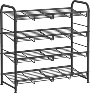 Songmics Schuhregal mit 4 Ablagen, stapelbarer Schuh-Organizer, für bis zu 16 Paar Schuhe, aus Stahl, 68,5 x 27,5 x 65 cm, für High Heels, Turnschuhe, Hausschuhe, schwarz LMR067B01