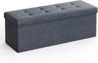 Songmics 110 cm Sitzbank mit Stauraum, klappbare Sitztruhe, Aufbewahrungsbox, Fußbank, helldenimblau LSF077Q01