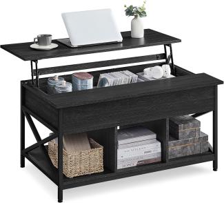 Vasagle Couchtisch, höhenverstellbarer Wohnzimmertisch, Kaffeetisch, offener und versteckter Stauraum, X-Streben, 60x100 x (48-62) cm, anthrazitgrau-schwarz