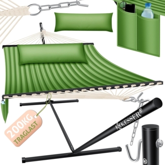 KESSER® Hängematte HILL mit Gestell Kissen Doppelhängematte für 2 Personen-Stabiler Rahmen -200kg Belastbarkeit Indoor & Outdoor XXL Hängesessel Doppel Mehrpersonen Garten Pool Balkon Terrasse Khaki