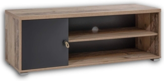 Begabino 'Merlin' Lowboard, Hifi Kommode, Eiche Old Style hell Nb. / Anthrazit grau, ca. 120 cm