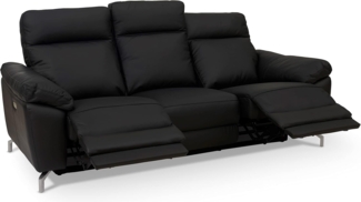 Selesta 3-Sitzer Sofa – mit Elektrische Relaxfunktion, USB - Echtleder Schwarz