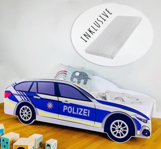 Kids Collective 'Polizei' Autobett 80x160 cm, mit Matratze, Rausfallschutz und Lattenrost