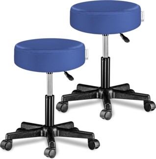 Casaria Rollhocker 2er Set Höhenverstellbar mit Rollen 46-60cm Sitzhöhe 10cm Polsterung 360° Drehbar Arbeitshocker Drehhocker Bürohocker Hocker Blau