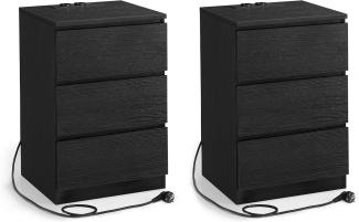 'Vasagle' Nachttisch mit 3 Schubladen (2er Set), 2 AC-Steckdosen / 2 USB-Anschlüsse, Holz ebenholzschwarz, 59 x 35 x 40 cm