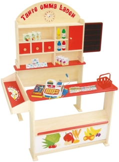roba 'Tante Emma' Kaufladen, mit Theke, Tafel, Seitentheke & Marktstand Bedruckung, ohne Kaufladenzubehör, Holz natur, 89 x 74,5 x 114,5 cm