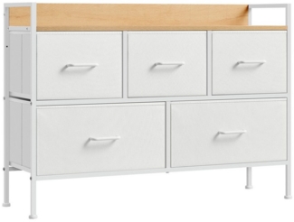 Songmics Kommode, 5 Stoff-Schubladen mit Griffen, MDF / Stahl wolkenweiß-eichenbeige, 70 x 29 x 98,2 cm