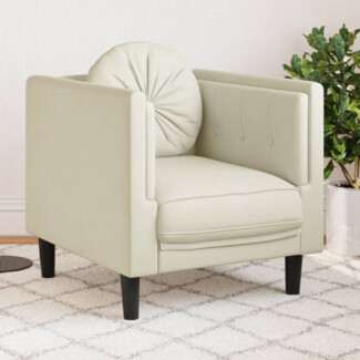 Sessel mit Kissen Creme Samt (Farbe: Creme)