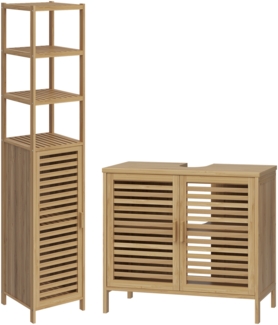 Bellamio 'Newa' Badezimmer Set aus Waschbeckenunterschrank und Hochschrank mit 5 Ablagefächern, Bambus, natur