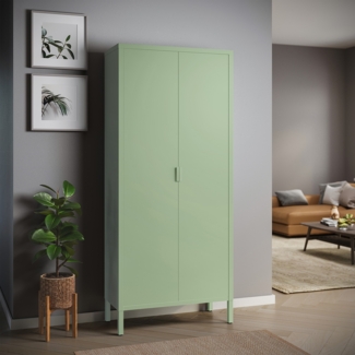 skølm 'Ituri' Kleiderschrank, Metall, 170x45x80 cm, grün, Garderobe mit 4 Fächern und 2 Kleiderstangen
