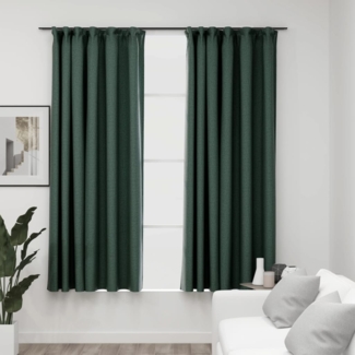 vidaXL Verdunkelungsvorhänge Haken Leinenoptik 2 Stk. Grün 140x175 cm 321188