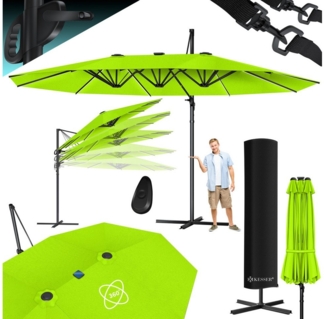 KESSER® Sonnenschirm Doppelsonnenschirm 4,6m x 2,7m | Ampelschirm Abdeckung & Windsicherung mit Kurbel & Ständer | Kurbelschirm Aluminium wasserabweisend | Neigbar Kippbar 360° Drehbar Hellgrün, Mit LED