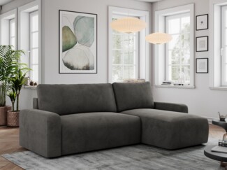 Ecksofa L-form, mit Schlaffunktion und Bettkasten - ARGOS, Dunkelgrau, Velours