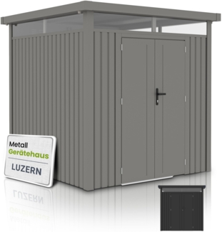 Juskys Gerätehaus Luzern Pro 5,3 m² - Metall Geräteschuppen mit Türen & Fenstern - wetterfest & abschließbar - Fahrradgarage, Gartenhaus - Taupe