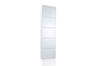 Betten-ABC Amelie – Moderner Schuhschrank, robust und platzsparend, aus pflegeleichtem Metall, Farbe: Weiß, Klappen: Fünf Klappen