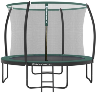 Songmics Trampolin mit Leiter, Sicherheitsnetz und gepolsterten Stangen, Stahl dunkelgrün, Ø 366 cm