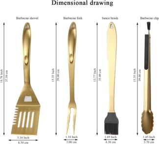 LuxusKollektion Grillbesteck-Set, 4-teilig, Titan-Beschichtung, Edelstahl gold
