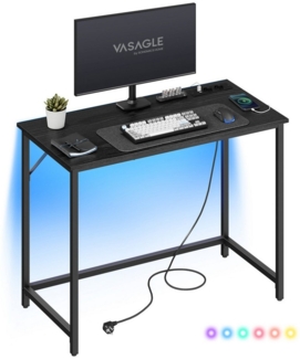 Vasagle Schreibtisch, Gaming-Tisch mit LED-Beleuchtung, Steckdosenleiste, Computertisch, 50 x 100 x 76, platzsparend, für Arbeitszimmer, Homeoffice, ebenholzschwarz-tintenschwarz von Songmics