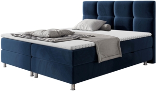 Mirjan24 'Evan' Boxspringbett mit Bettkästen, Bonellfederkernmatratzen & Topper, Kopfteil gesteppt und gepolstert, Blau, 180x200 cm
