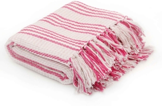 vidaXL 'Überwurf' Wohndecke, Baumwolle, Rosa/Weiß, 160x210 cm, Streifen