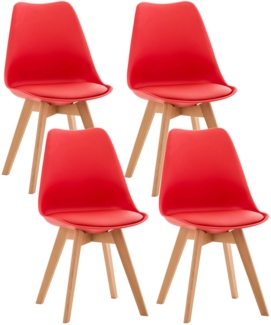 CLP 4er Set Esszimmerstuhl Linares Mit Buchenholzgestell,rot Kunststoff
