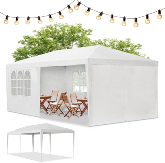 Juskys Partyzelt mit Dach & Seitenwänden, Stahl / Polyethylen weiß, 3x6 m, 18 m²