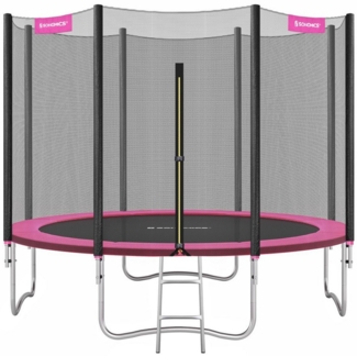 Songmics Trampolin mit Sicherheitsnetz, Leiter und gepolsterten Stangen, schwarz-pink, Ø 305 cm