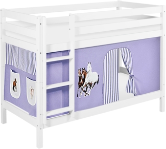 Lilokids 'Jelle' Etagenbett 90x200 cm, Pferde Lila Beige, Kiefer massiv, mit Vorhang und Lattenroste