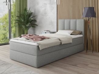 Boxspringbett Star Mini mit Bettkasten, Bonell-Matratze und Topper - Einzelbett mit Matratzentopper, Polsterbett, Bett, Schlafzimmer, Jugendzimmer (Grau (Inari 91), 80 x 200 cm)