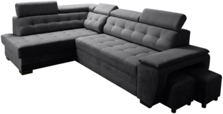 robin 'Grand' Ecksofa mit Schlaffunktion, Bettkasten & Kopfstützen, hochelastischer Schaum schwarz, 277 x 180 x 86 cm
