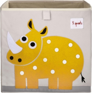 Aufbewahrung im Kinderzimmer | Spielzeugbox mit gelbem Nashorn, 33 x 33 x 33 cm, von 3 sprouts