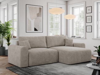 MKS Meble 'Nelson' Ecksofa mit Schlaffunktion und Bettkasten, L-form, Dunkelbeige, Stoff