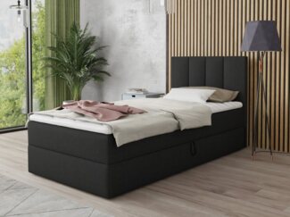 Boxspringbett Star Mini mit Bettkasten, Bonell-Matratze und Topper - Einzelbett mit Matratzentopper, Polsterbett, Bett, Schlafzimmer, Jugendzimmer (Schwarz (Inari 100), 100 x 200 cm)