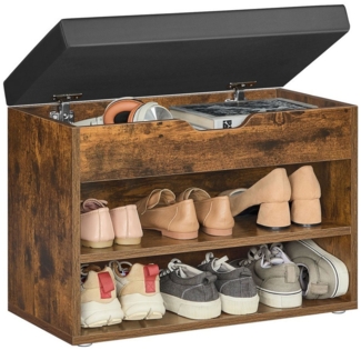 VASAGLE Schuhbank, Sitzbank, Schuhregal mit gepolstertem Kissen, Schuhorganizer mit 3 Ebenen, 30 x 60 x 44 cm, für Flur, Wohnzimmer und Schlafzimmer, vintagebraun LHSDE020W01