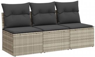 vidaXL Gartensofa mit Kissen 3-Sitzer Hellgrau Poly Rattan 366194