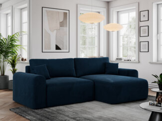 MKS Meble 'Nelson' Ecksofa mit Schlaffunktion und Bettkasten, L-form, Dunkelblau, Velours