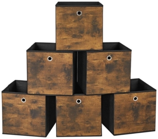 SONGMICS Aufbewahrungsbox, 6er Set, Ordnungsboxen, Vliesstoff, Faltbox, 33 x 33 x 33 cm, Stoffbox, für Würfelregal, Organizer für Kleidung, vintagebraun-schwarz RFBDE133B01