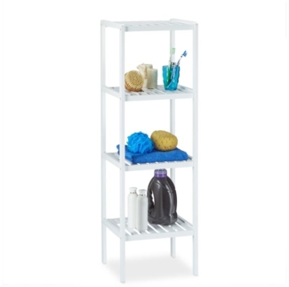 Relaxdays Badregal mit 4 Ablagen, Bambus weiß, 34,5 x 33 x 110 cm
