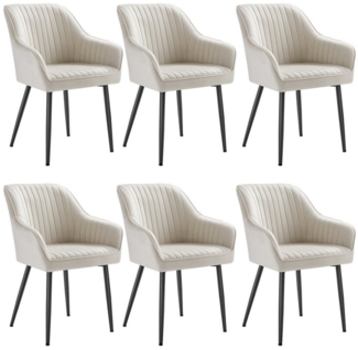 Songmics Esszimmerstuhl mit Armlehnen, 6er Set, Samt, 62,5 x 60 x 85 cm, Cappuccinobeige