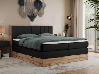 Boxspringbett BELLISSIMO KING, Doppelbett mit Multipocket-Matratze, Polsterbett mit Kopfstütze - 160 x 200 cm - Schwarz Kunstleder - H4