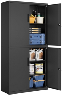 SONGMICS Aktenschrank mit 4 Türen und 5 Ebenen, Stahl mattschwarz, 80 x 40 x 180 cm
