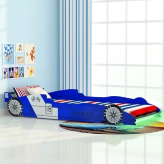 Kinderbett mit LED im Rennwagen-Design 90x200 cm Blau