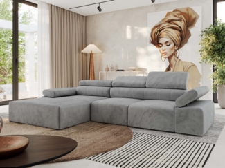 Ecksofa mit Relax-funktion, Elektrisch verstellbarer Sitz, L-förmige Ecke mit Armlehnen, Wellenfeder - RILASSO - linke Seite
