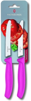 Victorinox Swiss Classic 2er Set Gemüsemesser mit Wellenschliff, 11 cm Klinge, Klingenschutz, Spülmaschinengeeignet, pink rosa
